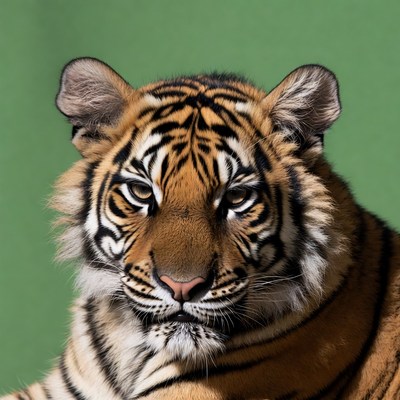 Tiger staring on green background