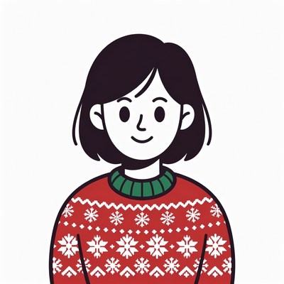 Smiling woman in red Christmas sweater