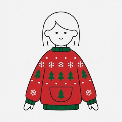Girl in Christmas Sweater Illustration