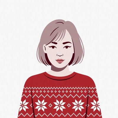 Asian woman in red Christmas sweater