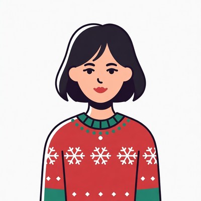 Asian woman in red Christmas sweater