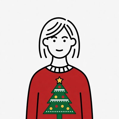 Woman wearing Christmas tree sweater