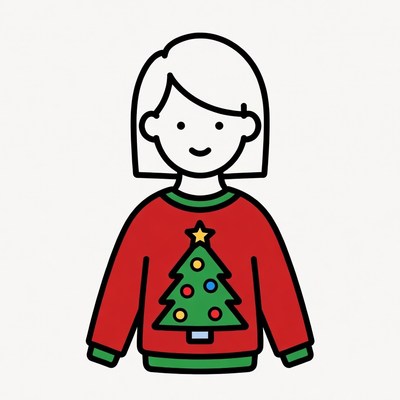 Girl in Christmas tree ugly sweater
