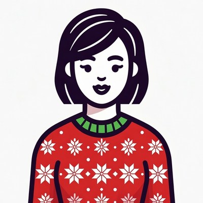 Asian woman in red snowflake sweater