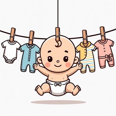 Baby Hanging with Clothes on Line