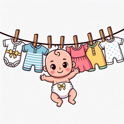 Baby Hanging Under Colorful Clothesline