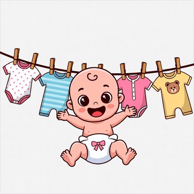 Happy baby under clothesline