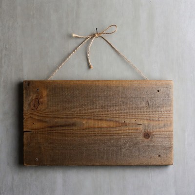 Blank wooden sign hanging by rope