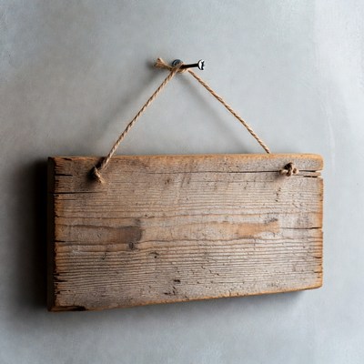 Rustic wooden sign hanging on wall