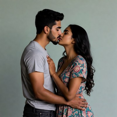 Indian couple kissing passionately