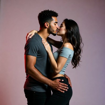 Black man kissing Latina woman