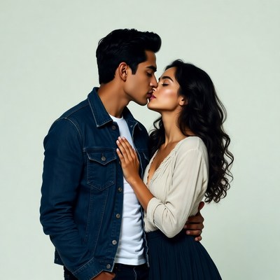 Indian couple kissing passionately