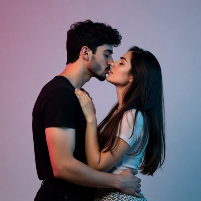 Man and woman kissing passionately
