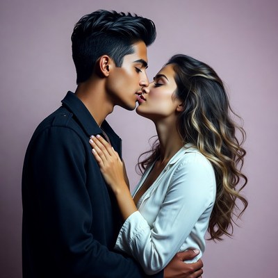 Young couple kissing passionately