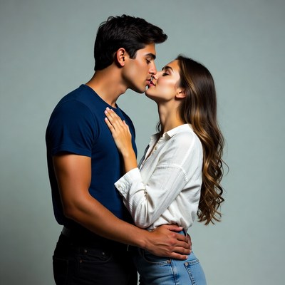 Young couple kissing passionately
