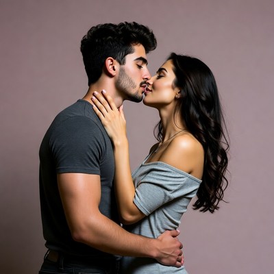 Man kissing woman passionately