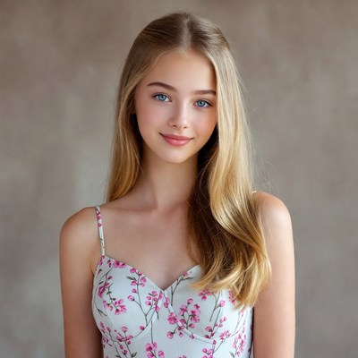 Teen girl in pink floral dress
