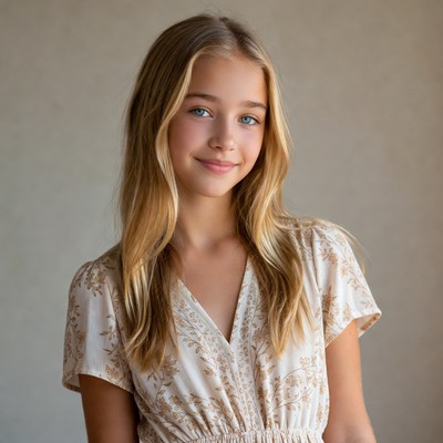 Teen girl with long blonde hair smiling