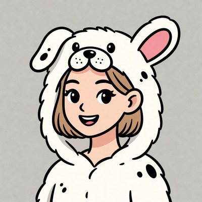 Girl in white dog onesie costume