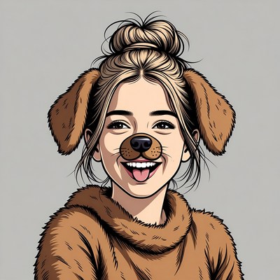Blonde woman in dog costume illustration