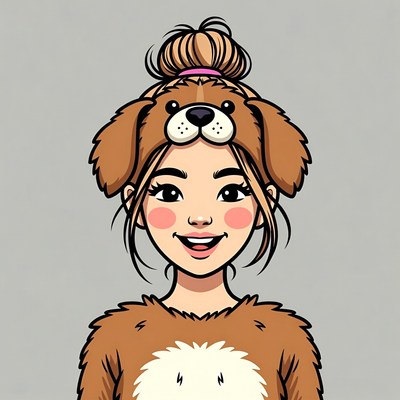 Asian woman in dog costume