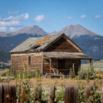 Abandoned Wooden Cabin in Mountains