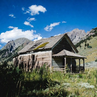 Abandoned Wooden Cabin in Mountains