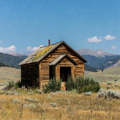 Abandoned Wooden Cabin in Mountain Valley