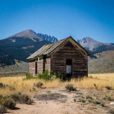 Abandoned Cabin in Mountain Landscape