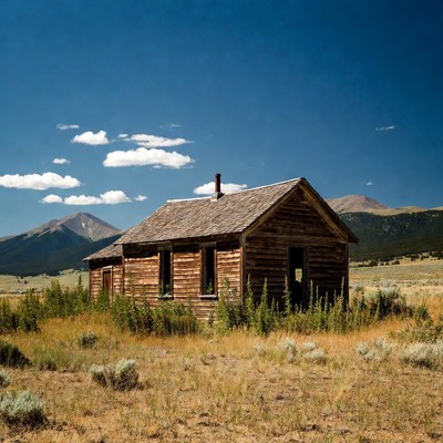Abandoned Wooden Cabin in Mountains