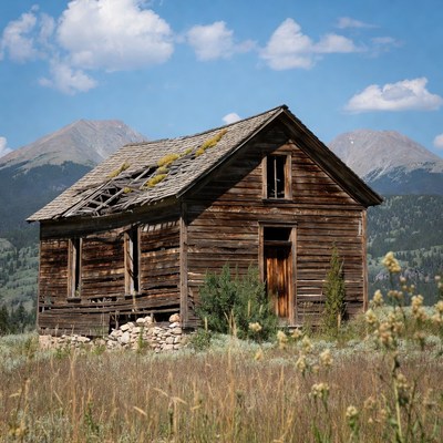 Abandoned Wooden Cabin in Mountains