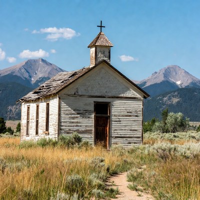 Abandoned Church in Mountain Landscape