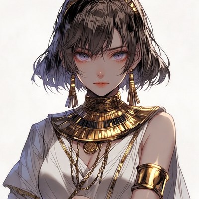 Anime Egyptian woman in gold jewelry