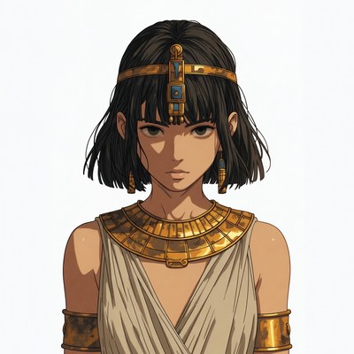 Anime Egyptian woman in gold jewelry