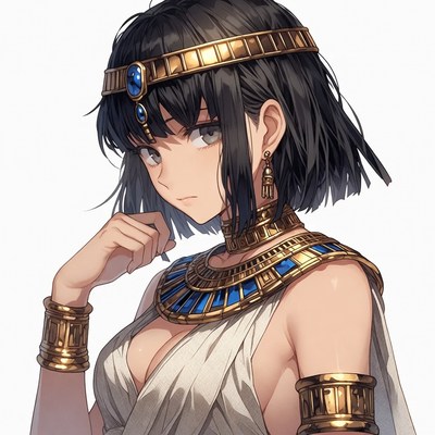 Anime Egyptian woman in gold jewelry