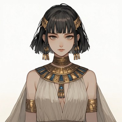 Anime Egyptian woman in gold jewelry