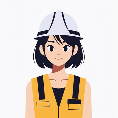 Cartoon woman in hard hat and vest