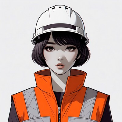 Asian woman in hard hat and vest