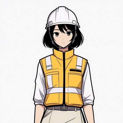 Anime girl in hard hat and safety vest