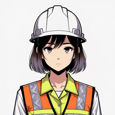 Anime girl wearing hard hat and vest