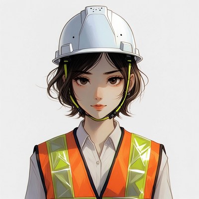 Asian woman wearing construction helmet