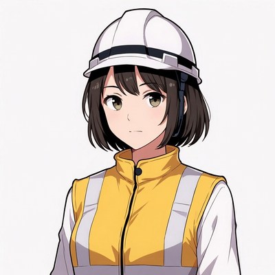 Anime girl in yellow vest and hard hat