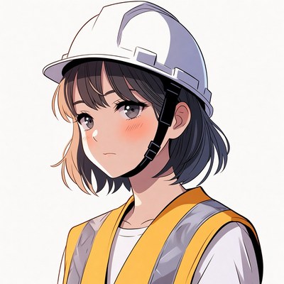 Anime girl wearing hard hat and vest
