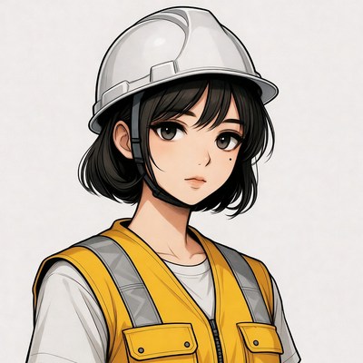 Anime girl wearing hard hat and vest