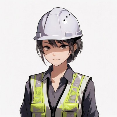 Anime girl wearing hard hat and vest
