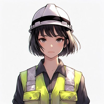 Anime girl wearing hard hat and vest