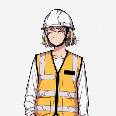 Anime girl in hard hat and vest