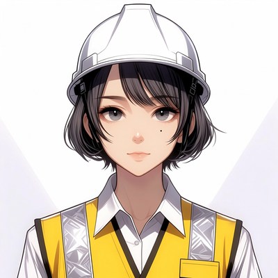 Anime girl wearing hard hat and vest