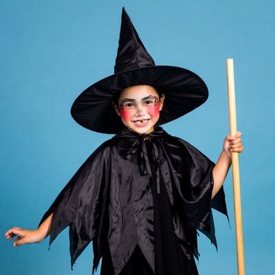 Girl in witch costume with broomstick