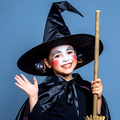 Girl in witch costume with broom